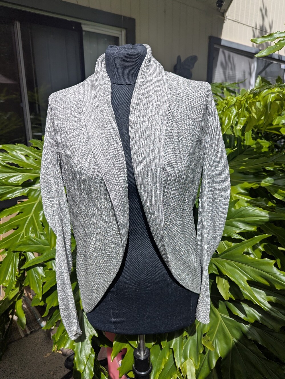 Ralph Lauren Metallic Silver Knit Open Cardigan-Black Label